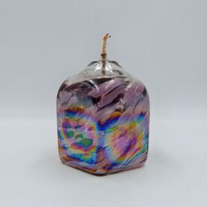 California Glass Studio Oil Lamp Splatter Pink Iridescent Hexagon 4 Inch